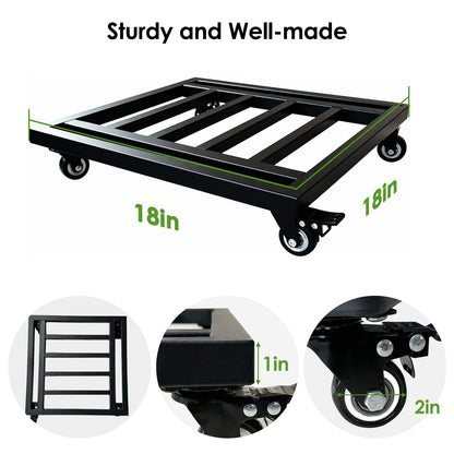Hongsane 18" Square Plant Stand with Wheels Heavy Duty,Large Metal Plant Caddy Indoor Outdoor Use,Rolling Plant Dolly with Industrial Casters,Rust-Proof Black Plant Tray for Large Planters Pots,1-Pack