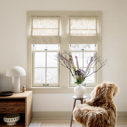 TWOPAGES Linen Roman Shades for Windows Custom Cordless Blinds for Indoor Windows,French Doors,Bedroom, Living Room, Bathroom(Sand Beige, Custom Made)