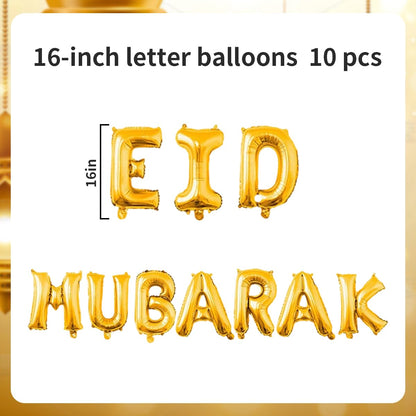 LAOREI Eid Mubarak Banners 16 inch Eid Mubarak Balloons Party Decoration Supplies for Ramadan and Muslim Celebrations Ramadan Islamic Festive Gatherings Gold Foil Balloons Decorations