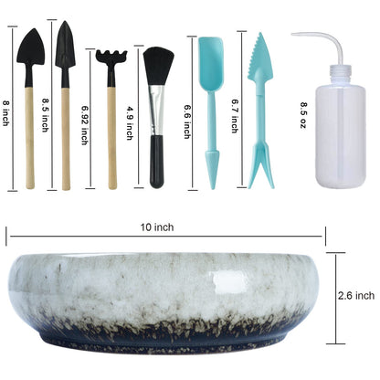 ARTKETTY Succulent Pots with Drainage - Large Succulent Planters with 2.2lb Mix Horticultural Lava Rock Pebbles, Planting Tools Set for Beginner- Shallow Bonsai Pot Ceramic Cactus Flower Plant Pot