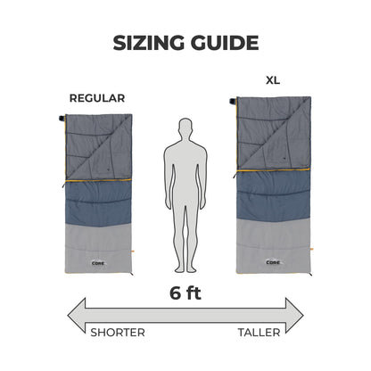 CORE 50 Degree Adult Sleeping Bag | Lightweight & Compact | Perfect for Indoor or Outdoor Use, Camping, Hiking, & Sleepovers | Ideal for Warm 3 Season Weather