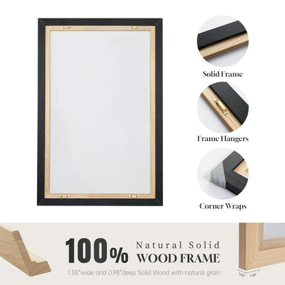 Framed Neutral Abstract Minimalist Wall Art Set of 2, Modern Canvas Prints Paintings Artwork for Walls, Black Beige Brown Abstract Art Pictures for Bedroom Living Room Dining Room Wall Decor 16x24 In