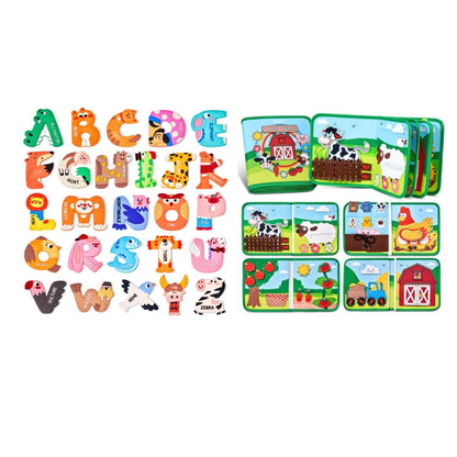 JoyCat Farm Busy Book for Toddlers 1-3 - 1 Year Old Boys Girls Gifts Toys + Magnetic Letters, Animal Fridge Magnets for Toddlers & Kids, 26 Large Soft PVC Uppercase Alphabet ABC Refrigerator Magnets