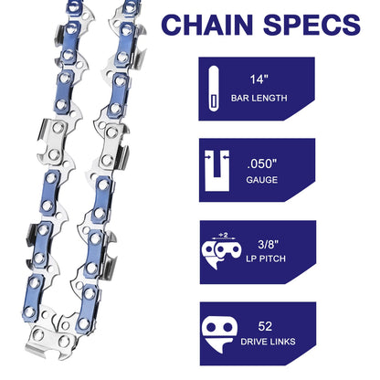 4 Pack 14 Inch Chainsaw Chain 3/8" LP Pitch .050'' Gauge 52 Drive Links fits Craftsman, Echo, Poulan, Ryobi and more