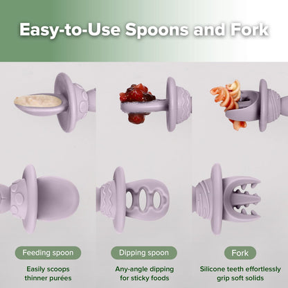 haakaa Silicone Twin Flower Teether&Astronaut Beginner Silicone Cutlery Set-Nipple-Shaped End for Gum Massage,360° Baby Toothbrush Head for Self-Brushing Training-Toddler Spoons Self Feeding 6+Months,