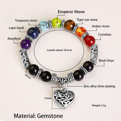 eMeition 7 chakra bracelet natural beads yoga meditation religion healing balance stones beaded healing balance bracelets for women heart pendant (heart)