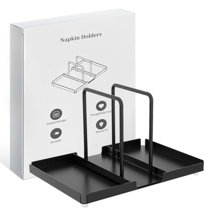Napkin Holder for Table, Metal Napkin Holder with Salt and Pepper Shakers Caddy, Standing Paper Napkin Storage for Kitchen Dining Table Decor, Black
