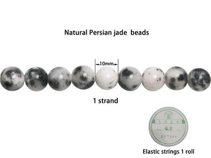 ZHFMLY 10mm Natural Persian Jade Beads,Black Colorful Dyed Healing Crystal Round Loose Stone Beads for Jewelry Making, DIY Bracelets Necklaces, Chakra Energy Craft Supplies