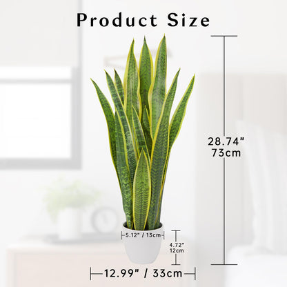 Hollyone Artificial Snake Plant Potted, 28 Inch Faux Sansevieria Trifasciata Plants Large Tall Tropical Fake Snake Plants Tree in White Pots for Home Office Room Patio Garden Indoor Outdoor Decor