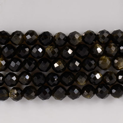 Angelstones Natural Golden Obsidian Gemstone Stretch Bracelet, 4mm Faceted Round Beads, Crystal Healing for Women