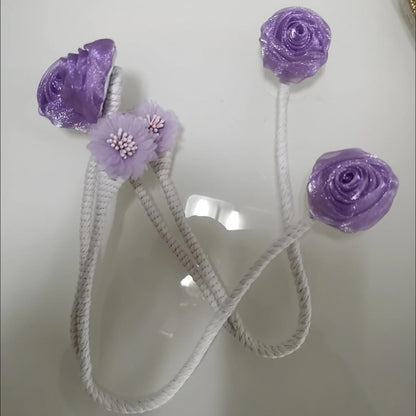 2 Pack of Curtain Tiebacks,Elegant Rose Flower Curtain Buckle,Handmade Flexible Curtain Tiebacks Decorative for Home/Office/Patio