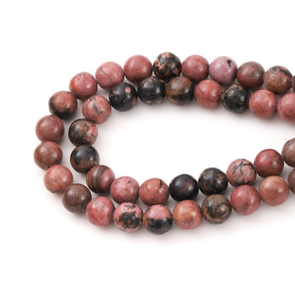 6mm 60pcs DIY Natural Black Line Rhodonite Stone Beads Round Healing Crystal Gemstone Loose Beads for Jewelry Making Handmade Bracelet Necklace