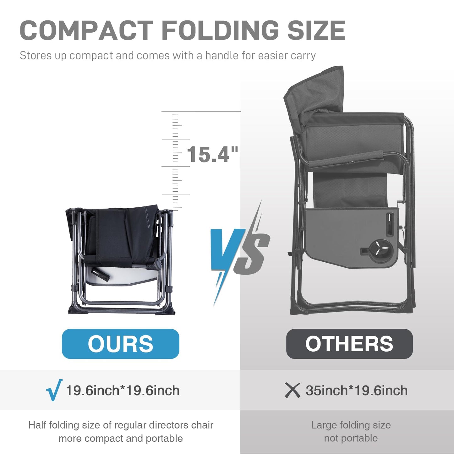 EVER ADVANCED Camping Directors' Chair with Side Table, Portable Folding with Compact Size, Heavy Duty Lawn Chair with Pocket for Camping, Lawn, Sports and Fishing, 400lbs, Black
