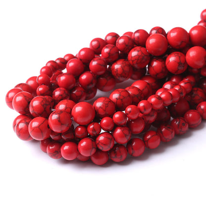 60PCS 6MM Red Turquoise Beads with Mother-of-Pearl Round Loose Beads for Jewelry Making 15