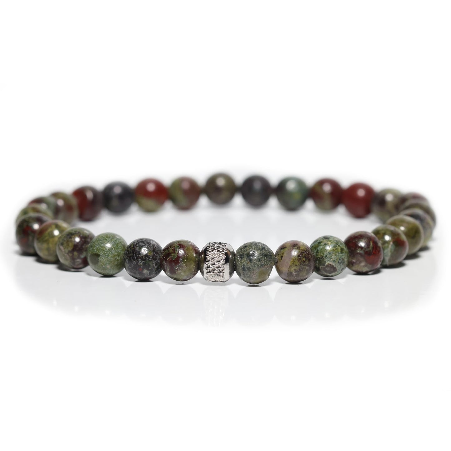 Dragon Blood Jasper Bracelet for Men – Handmade Natural Stone Jewelry with Stainless Steel Accents – Energy and Strength Beaded Bracelet (Dragon Blood)