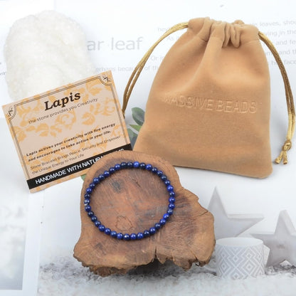 MASSIVE BEADS Lapis - Creativity and Confidence - Handmade Handmade Yoga Stretch Elastic Bracelet Natural Stone Crystal Healing Power Energy Gifts for Unisex Adult 4mm