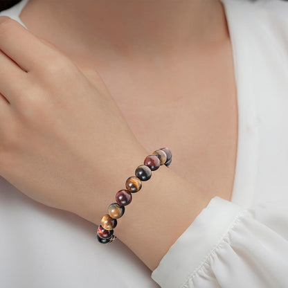 Tiger Eye Bracelets for Women Men, Triple Protection Chakra Beaded Bracelet, Relax Anxiety Healing Crystal Jewelry for Balance, Natural Gemstones Bracelets Gifts for Women Birthday (10MM)