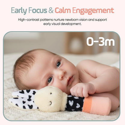 Bella Bunny Baby Rattle Toys - Rattles for Babies 0-6 Months High Contrast Baby Toys for Newborn Gifts - Ultra-Soft Sensory Toy Stick and Circle Baby Rattles 0-6 Months (2-Pack)