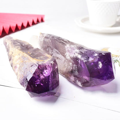 Natural Raw Amethyst Point Wand 6pcs Set- Healing Crystal Scepter with Single Terminated Cluster,Positive Energy Stone for Home Decor,Reiki,Meditation,and Spiritual Gift