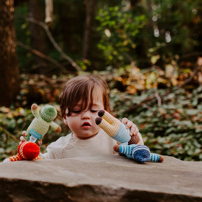 Pebble | Handmade Pixie Rattle - Birch - Blue | Crochet | Fair Trade | Pretend | Imaginative Play | Montessori | Machine Washable