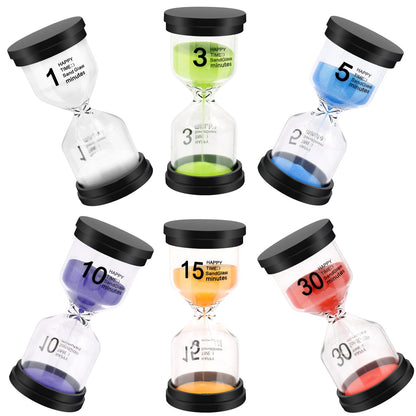 Sand Timer, Sand Timers Colorful 1/3/5/10/15/30 Minutes Sandglass Timer with Protective Cover for Classroom Home Office Cooking (Pack of 6) Multicolor