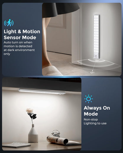 10.5" Under Cabinet Lighting, Wireless Motion Sensor Light Indoor with 3 Color Temps, Magnetic Closet Light, Dimmable Led Light, Rechargeable Under Counter Lights for Kitchen, Bedroom, Stair, 2 Pack