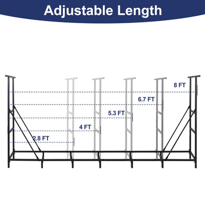 HONEST OUTFITTERS 8ft Firewood Rack Outdoor, Adjustable Heavy Duty Firewood Holder, Adjustable Wood Racks for Outdoor Indoor, Metal Log Racks for Firewood with Firewood Bag Carrier, Black
