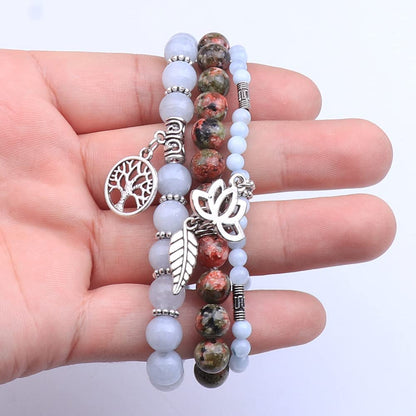 UEUC Tree of Life Yoga Healing Stone Bracelets, Multilayer Lotus Chakra Stone Reiki Bracelet Sets, Anxiety Crystal Natural Stone,for Women Stress Relief(#70)