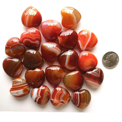 Loveliome 4 Pcs Natural Stripes Agate Love Heart Palm Stone Reiki Balancing Worry Stone(1 Inch)