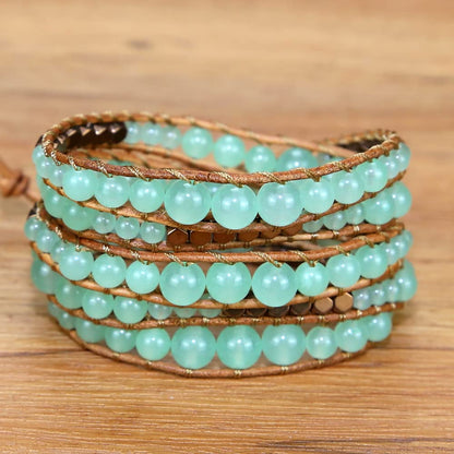 ZOSOJONA Handmade Boho Wrap Bracelet For Women Adjustable Nature Stone Turquoise Crystal Beaded Bracelets