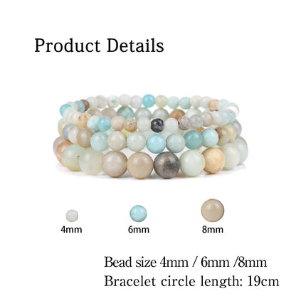 Risyfjew 3 PCS Natural Stone Beaded Stretch Bracelet 4mm 6mm 8mm Healing Crystal Bracelets Women Amazonite Jewelry Gifts