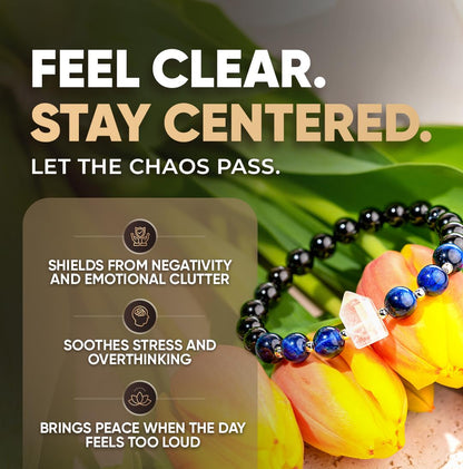 Conscious Items Negativity Bracelet for Women & Men, Blue Tiger’s Eye, Clear Crystal Quartz, & Black Obsidian Bracelet for Grounding & Energy Protection