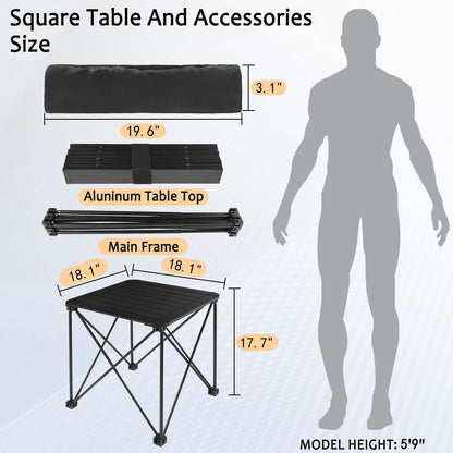 Tesouro Folding Camping Square Table with Carry Bag, Lightweight Aluminum Square Table for Outdoor, Camping, Picnic, Backyards, BBQ (Black-Small)