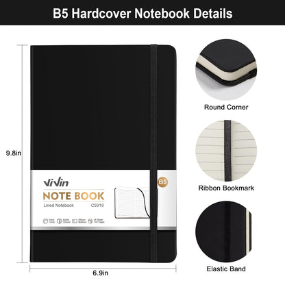 Vivin B5 College Ruled Notebook for Work,6.9"x9.8" Leather Hardcover Journal,192 Pages Professional Lined Notebook for Office & Business