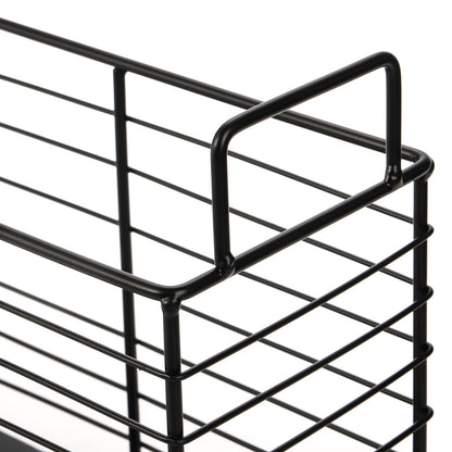 Noamus Metal Magazine Rack, Newspaper Book Tablet Storage Basket, File Holder Mail Organizer Bin with Handles, Iron Wire Black Folder Stand Holder for Home Office Bathroom Bedroom Den Living Room