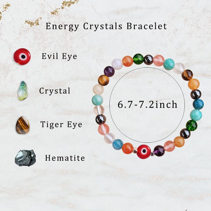 DLYFNVEV Evil Eye Bracelet Protection Healing Crystal Beaded Colorful Bead Rainbow Good Luck Natural Stone Boho Bohemian Jewelry Gifts