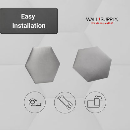 Wall!Supply - Gray Hexagon Velvet Wall Panels - Plush Textile Wall Covering for Feature Walls - Textured Peel-and-Stick Wallpaper Alternative - Sound Dampening - Easy DIY Installation (2-Pack)