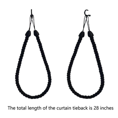 SLIFEOW Curtain Tiebacks Ropes, Decorative Handmade Tie Backs Curtain Holdbacks with 2 Metal Screw Hooks, Holders Cord for Thin or Thick Window Drapes Indoor Outdoor (Black, 2)