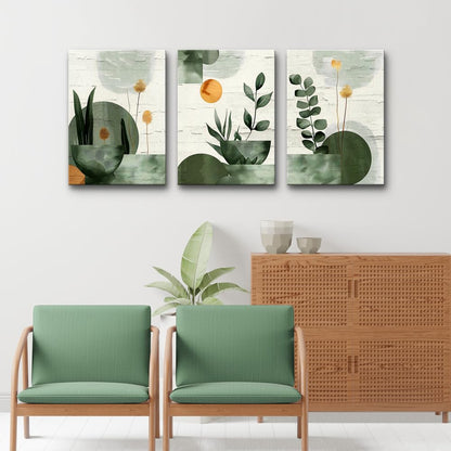 TTHYUEWS Boho Wall Art For Bedroom Canvas Wall Decor For Living Room Office Abstract Decorations Plant Wall Paintings Geometry Pictures Artwork Modern Bathroom Home Decor Ready To Hang 3 Piece