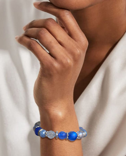 Noessla Beaded Boho Stretch Bracelet Colorful Stackable Crystal Beads Bracelets Trendy Costume Jewelry Mothers Day Gifts for Women(21-Sapphire)