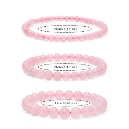 Risyfjew 4MM Handmade Rose Qurtz Natural Gemstone Stretch Elastic Bracelet,PE Film Anti-oxidation Packaging Natural Stone Crystal Healing Power Energy Gifts for Adult