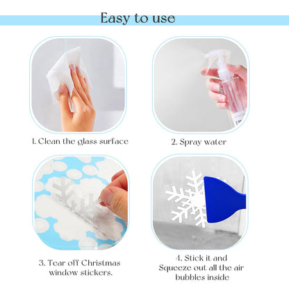SNAIL GARDEN 1080PCS Christmas Window Clings, 12"-0.3" Christmas Window Stickers for Smooth Surface, Winter Wonderland Decorations for Xmas Holiday Window Decorations