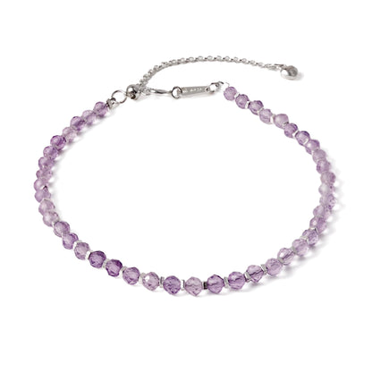 TAGREVO Natural Amethyst Crystal Silver Bracelet, 0.12" Faceted Stone Beads Adjustable Jewelry for Women, Handmade Crown Chakra Design for Meditation & Spiritual Gifts
