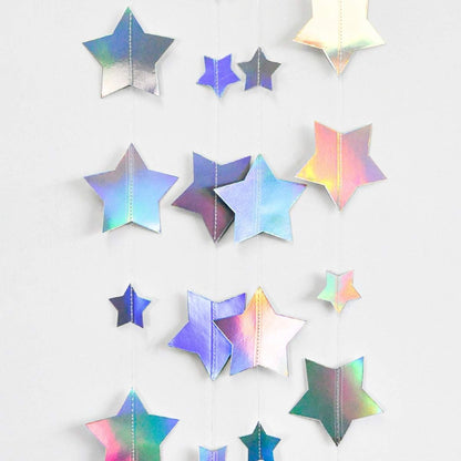 Iridescent Glitter Mixed Star Paper Garland Banner Décor 40 Feet Mixed Little and Large Twinkle Star Hanging Bunting Banner Backdrop for Wedding Baby Shower Birthday Graduation Disco Party Decorations