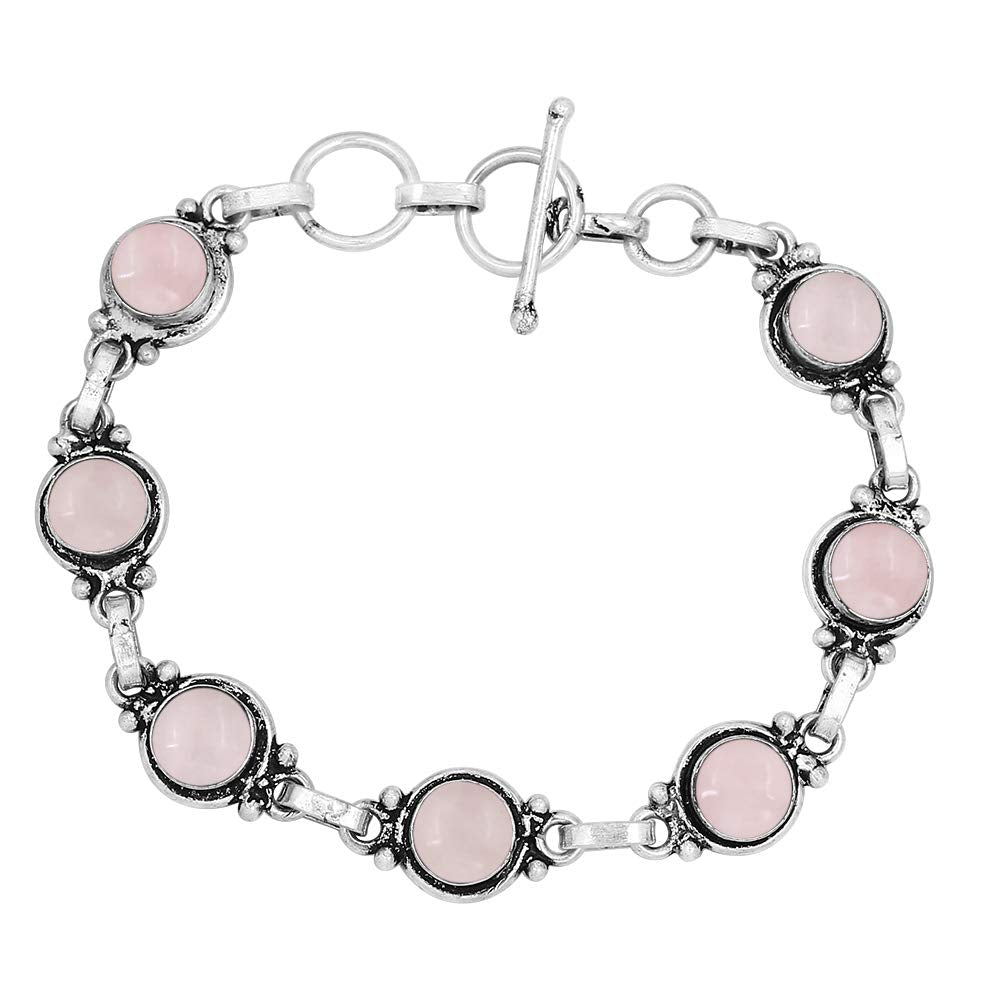 Natural Rose Quartz 925 Silver Plated Light Weight Trendy Adjustable Bracelet for Women - January Birthstone Pink Gemstone Handmade Link Bracelet - Wedding Jewelry Gifts for Her