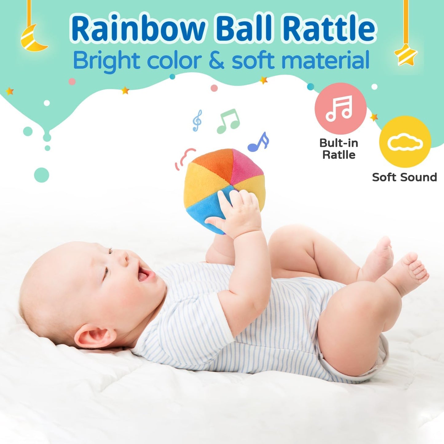 Dulsaera Montessori Toys 7 in 1 Learning Educational Set Newborn Toys, Rainbow Ball, Baby Black and White Books, Tissue Box Toy, Spinning Drum, Rattle Toy