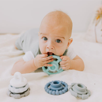 Jellystone Designs Baby Stacking & Teething Rings Toy Set - 5 PCS Soft Silicone Stacker for Educational Development, Safe, BPA-Free Ocean Color