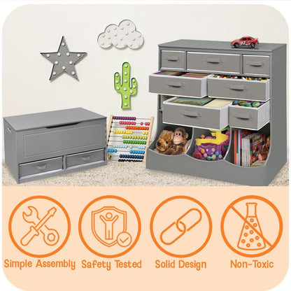 Badger Basket Multi-Bin Toy Storage Organizer and Bookshelf - Kids Cubby Shelf with 3 Bins, 2 Open Shelves, Top Display Surface - Wood Storage Unit for Playroom or Bedroom - Espresso