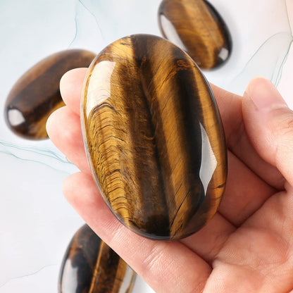 CASMON Tiger's Eye Oval Palm Stones, Pocket Worry Stone for Anxiety Stress Relief Therapy, Natural Polished Energy Stone Healing Crystal (1PC)