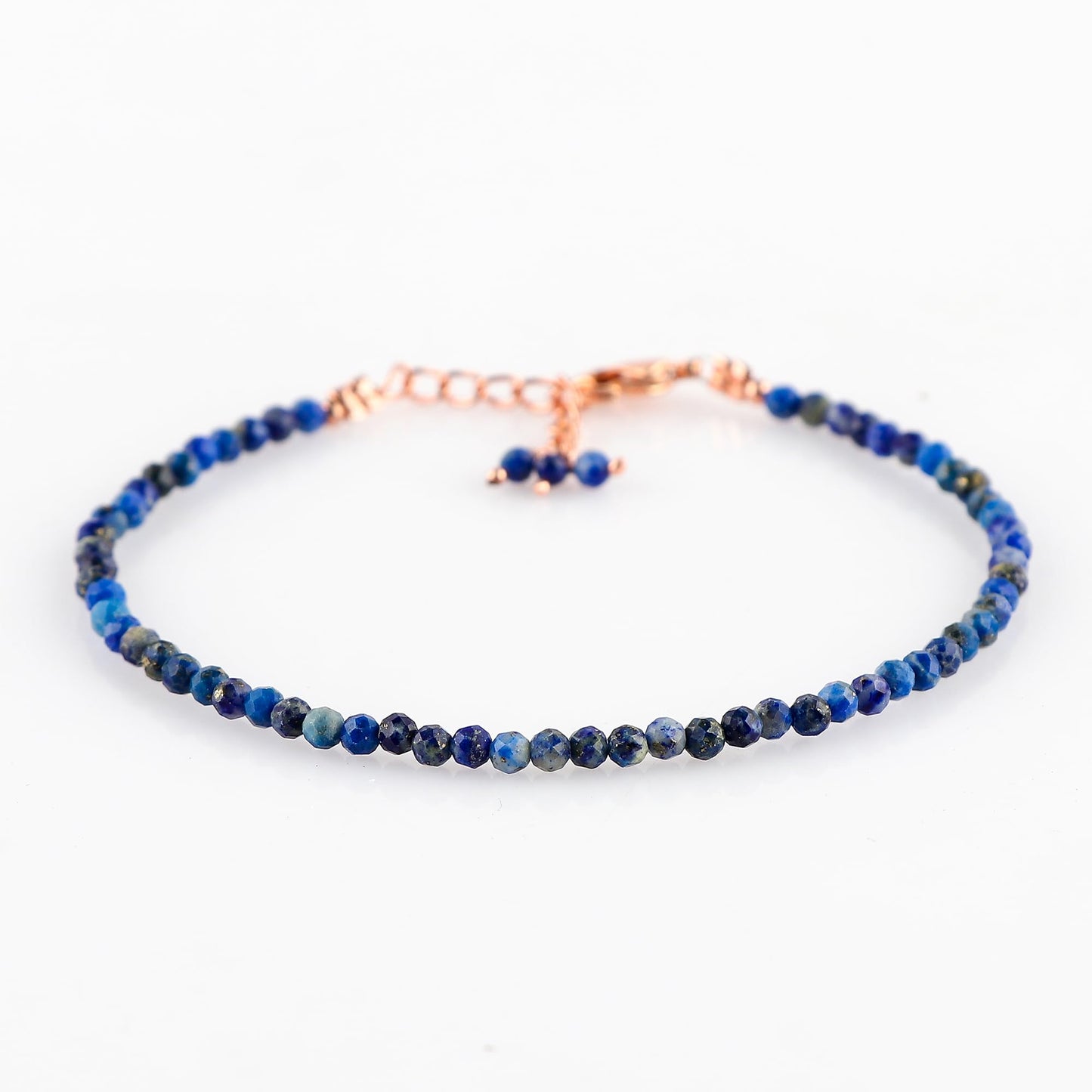 NJCRAFT Lapis Lazuli Bracelet for Women | Natural Blue Gemstone Micro Bead Bracelet (11–13 Carat) | Rose Gold Plated Adjustable Chain 7+1 Inch | Handmade Minimalist Jewelry Gift